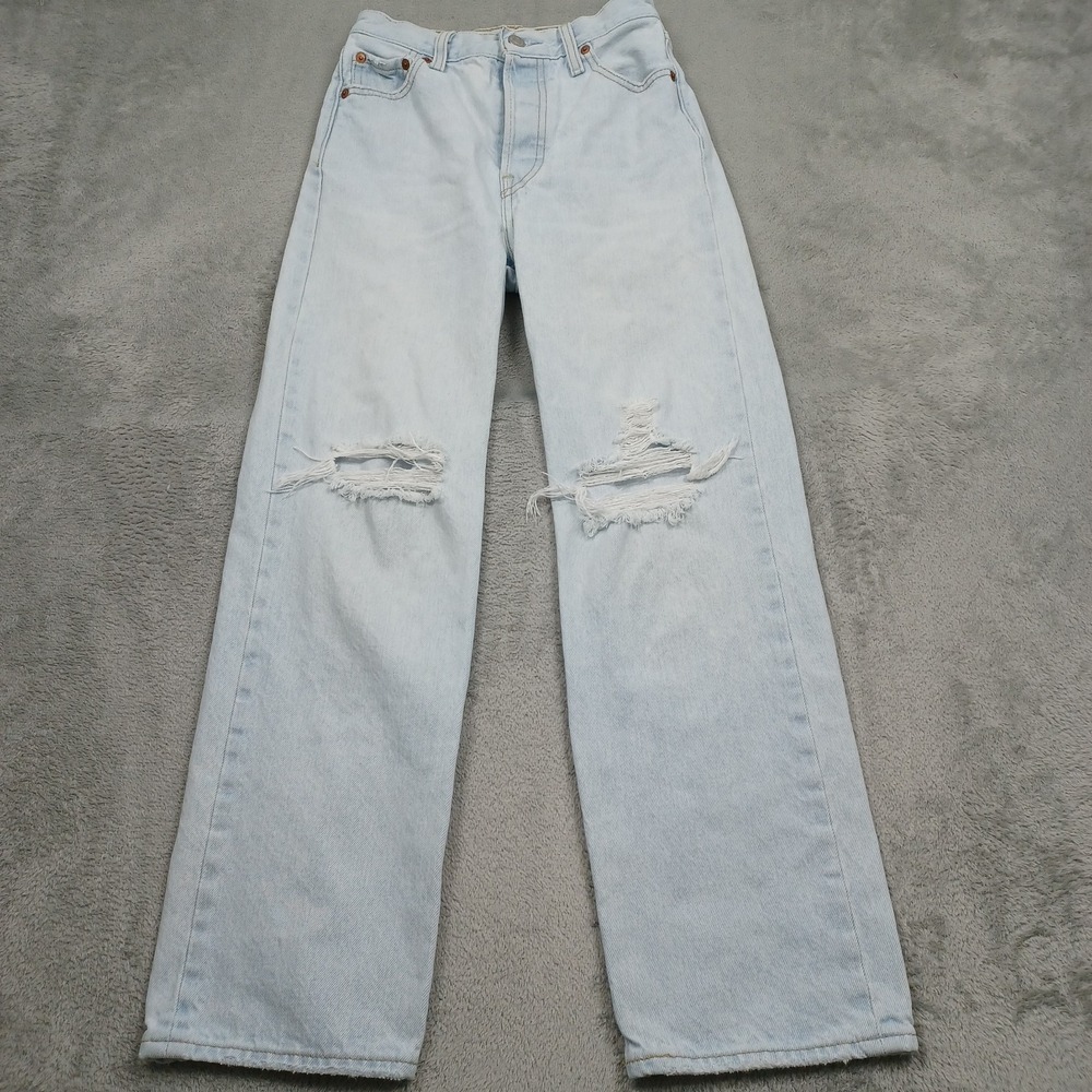 Levis Jeans Womens 23 Blue Denim Straight Premium Light Wash Casual Distressed